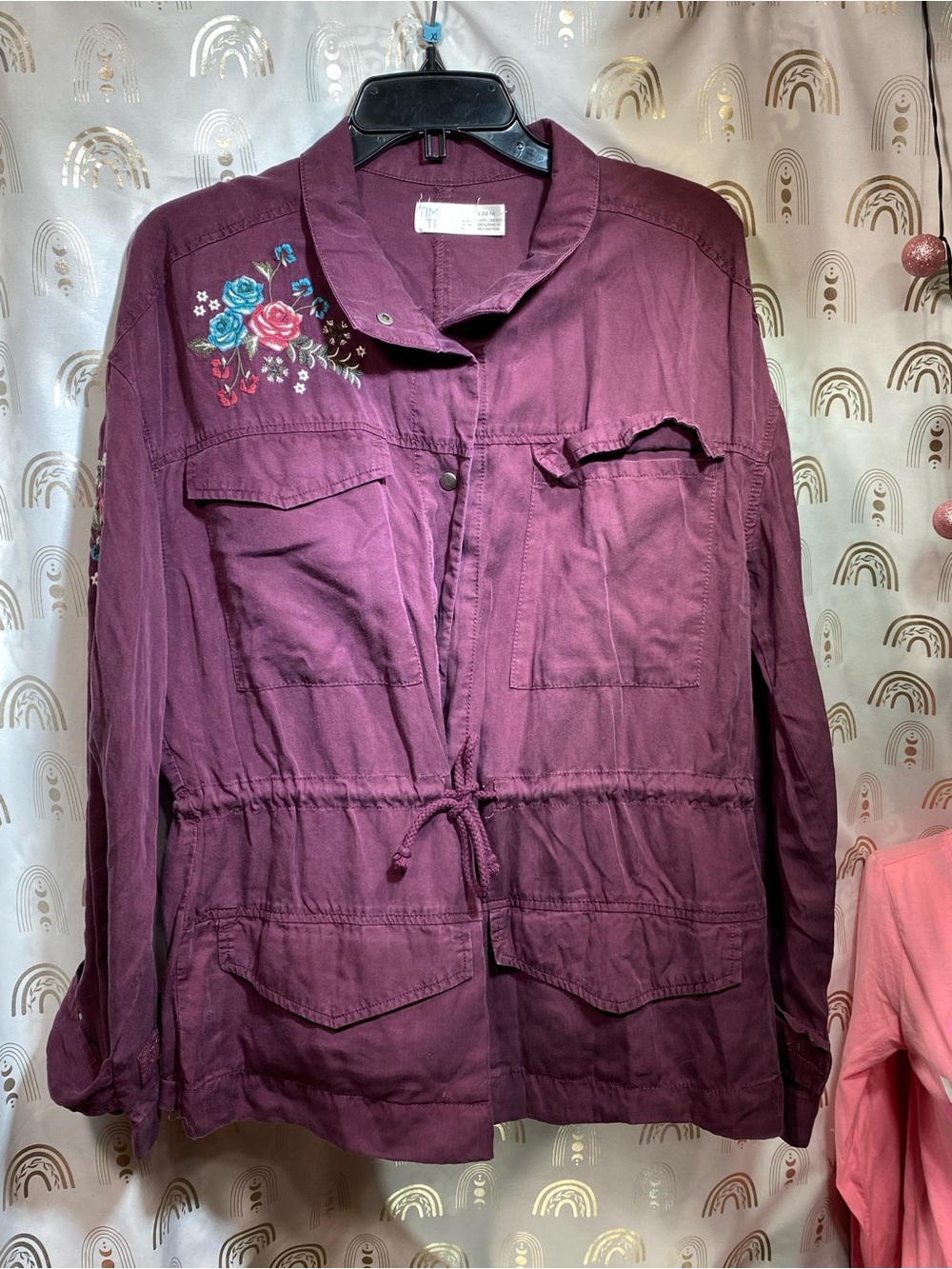 Time and Tru Plum Embroidered Drawstring Utility Jacket
